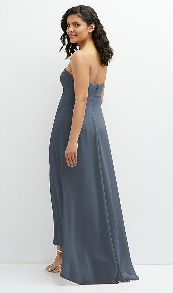 Back View - Silverstone Strapless Draped Notch Neck Chiffon High-Low Dress