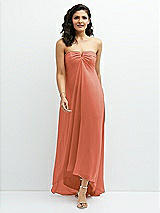 Front View Thumbnail - Terracotta Copper Strapless Draped Notch Neck Chiffon High-Low Dress