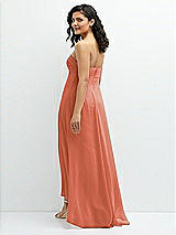 Rear View Thumbnail - Terracotta Copper Strapless Draped Notch Neck Chiffon High-Low Dress