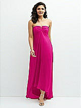 Front View Thumbnail - Think Pink Strapless Draped Notch Neck Chiffon High-Low Dress