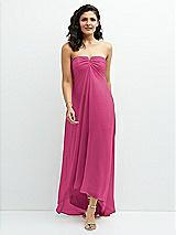 Front View Thumbnail - Tea Rose Strapless Draped Notch Neck Chiffon High-Low Dress