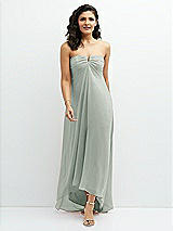 Front View Thumbnail - Willow Green Strapless Draped Notch Neck Chiffon High-Low Dress