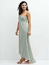 Side View Thumbnail - Willow Green Strapless Draped Notch Neck Chiffon High-Low Dress