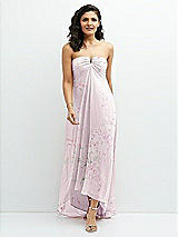 Front View Thumbnail - Watercolor Print Strapless Draped Notch Neck Chiffon High-Low Dress