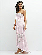 Side View Thumbnail - Watercolor Print Strapless Draped Notch Neck Chiffon High-Low Dress