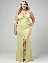 Alt View 1 Thumbnail - Butter Yellow Plunge Halter Open-Back Maxi Bias Dress with Low Tie Back