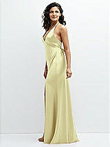 Side View Thumbnail - Butter Yellow Plunge Halter Open-Back Maxi Bias Dress with Low Tie Back