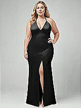 Alt View 1 Thumbnail - Black Plunge Halter Open-Back Maxi Bias Dress with Low Tie Back