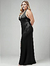 Alt View 2 Thumbnail - Black Plunge Halter Open-Back Maxi Bias Dress with Low Tie Back