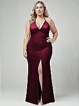 Alt View 1 Thumbnail - Cabernet Plunge Halter Open-Back Maxi Bias Dress with Low Tie Back