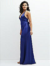 Side View Thumbnail - Cobalt Blue Plunge Halter Open-Back Maxi Bias Dress with Low Tie Back