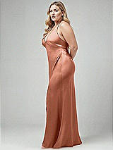 Alt View 2 Thumbnail - Copper Penny Plunge Halter Open-Back Maxi Bias Dress with Low Tie Back