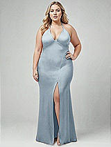 Alt View 1 Thumbnail - Mist Plunge Halter Open-Back Maxi Bias Dress with Low Tie Back