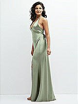 Side View Thumbnail - Sage Plunge Halter Open-Back Maxi Bias Dress with Low Tie Back