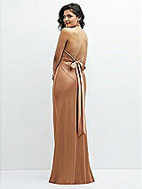 Rear View Thumbnail - Toffee Plunge Halter Open-Back Maxi Bias Dress with Low Tie Back