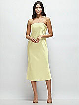 Front View Thumbnail - Butter Yellow Strapless Midi Bias Column Dress with Peek-a-Boo Corset Back