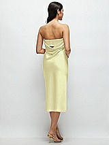 Rear View Thumbnail - Butter Yellow Strapless Midi Bias Column Dress with Peek-a-Boo Corset Back