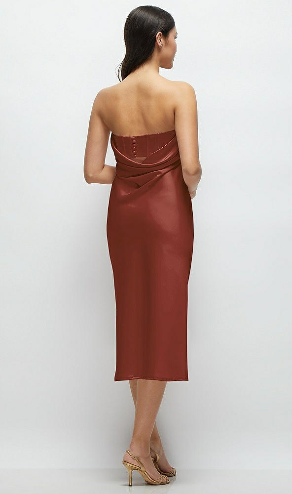 Back View - Auburn Moon Strapless Midi Bias Column Dress with Peek-a-Boo Corset Back