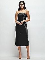 Front View Thumbnail - Black Strapless Midi Bias Column Dress with Peek-a-Boo Corset Back