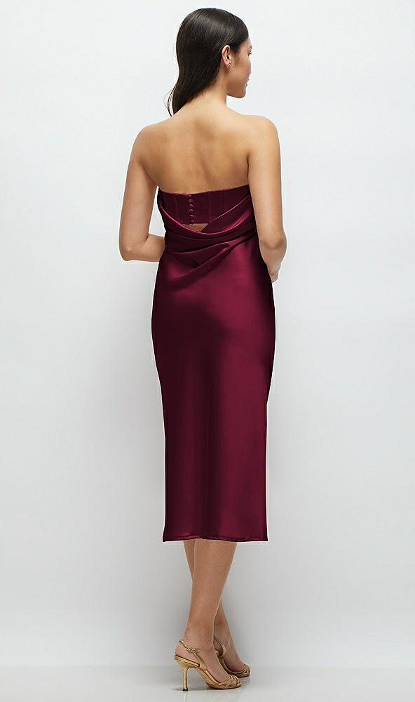 Back View - Cabernet Strapless Midi Bias Column Dress with Peek-a-Boo Corset Back