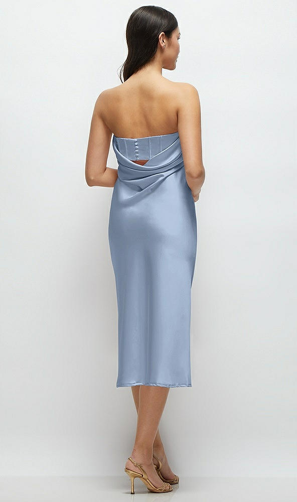 Back View - Cloudy Strapless Midi Bias Column Dress with Peek-a-Boo Corset Back