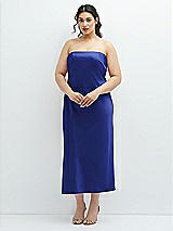 Alt View 1 Thumbnail - Cobalt Blue Strapless Midi Bias Column Dress with Peek-a-Boo Corset Back