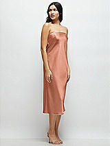 Side View Thumbnail - Copper Penny Strapless Midi Bias Column Dress with Peek-a-Boo Corset Back