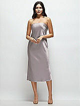 Front View Thumbnail - Cashmere Gray Strapless Midi Bias Column Dress with Peek-a-Boo Corset Back