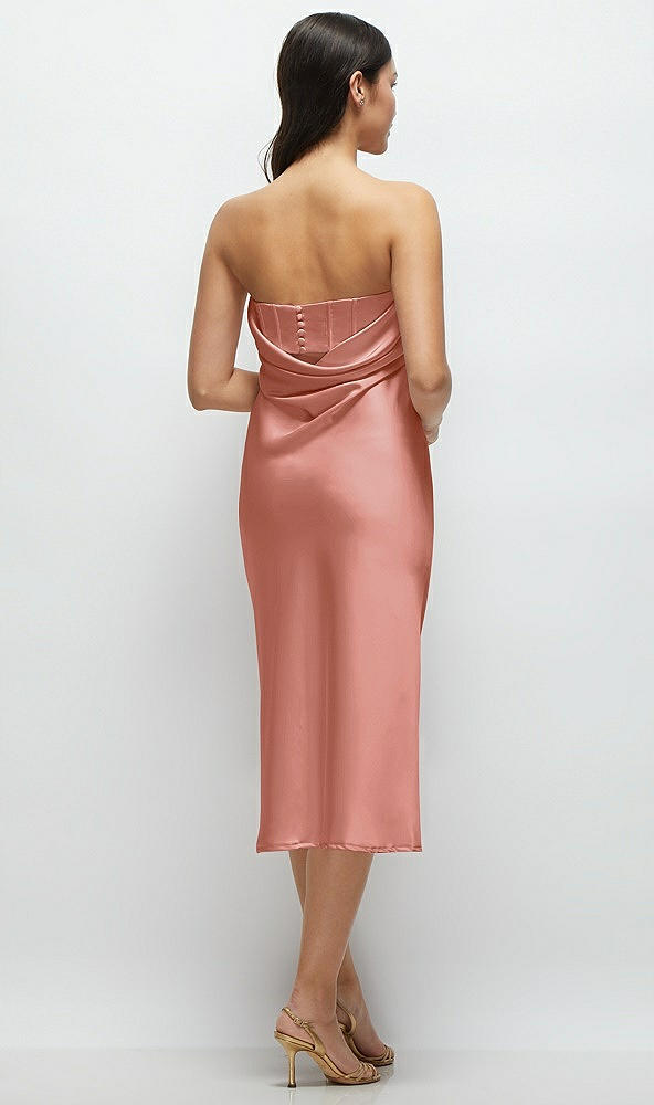 Back View - Desert Rose Strapless Midi Bias Column Dress with Peek-a-Boo Corset Back