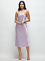 Front View Thumbnail - Lilac Haze Strapless Midi Bias Column Dress with Peek-a-Boo Corset Back