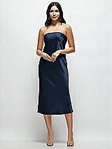 Front View Thumbnail - Midnight Navy Strapless Midi Bias Column Dress with Peek-a-Boo Corset Back