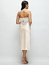 Rear View Thumbnail - Oat Strapless Midi Bias Column Dress with Peek-a-Boo Corset Back