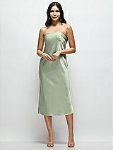 Front View Thumbnail - Sage Strapless Midi Bias Column Dress with Peek-a-Boo Corset Back