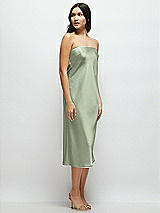 Side View Thumbnail - Sage Strapless Midi Bias Column Dress with Peek-a-Boo Corset Back