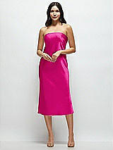 Front View Thumbnail - Think Pink Strapless Midi Bias Column Dress with Peek-a-Boo Corset Back