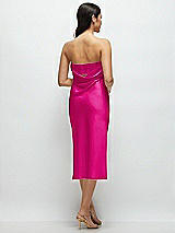 Rear View Thumbnail - Think Pink Strapless Midi Bias Column Dress with Peek-a-Boo Corset Back