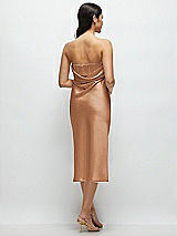 Rear View Thumbnail - Toffee Strapless Midi Bias Column Dress with Peek-a-Boo Corset Back