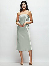 Front View Thumbnail - Willow Green Strapless Midi Bias Column Dress with Peek-a-Boo Corset Back