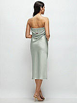 Rear View Thumbnail - Willow Green Strapless Midi Bias Column Dress with Peek-a-Boo Corset Back