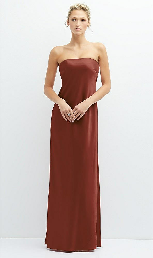 Front View - Auburn Moon Strapless Maxi Bias Column Dress with Peek-a-Boo Corset Back