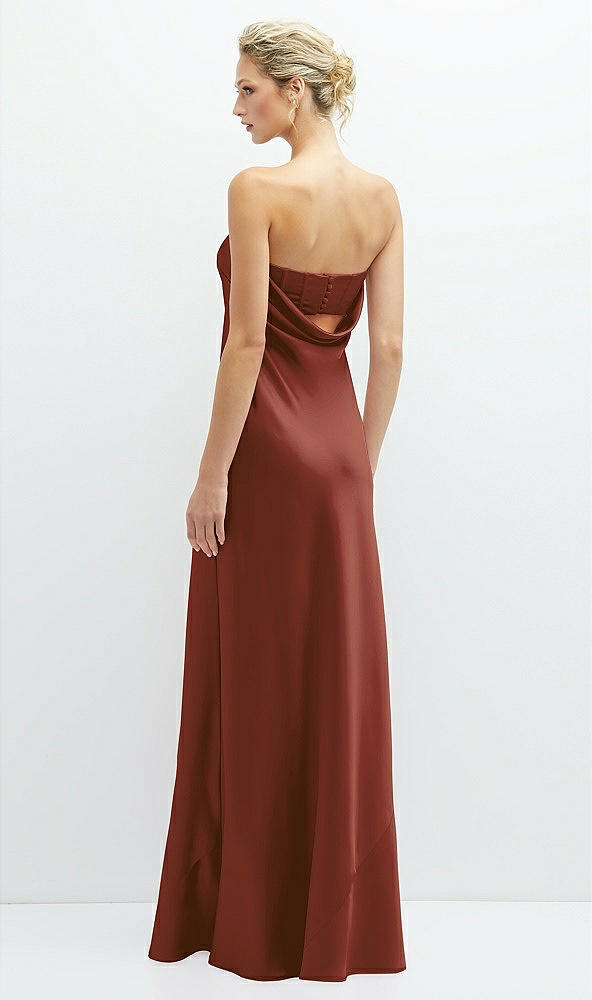 Back View - Auburn Moon Strapless Maxi Bias Column Dress with Peek-a-Boo Corset Back