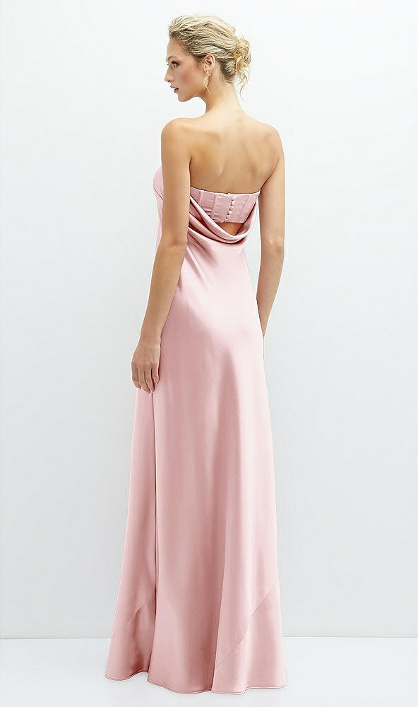 Back View - Ballet Pink Strapless Maxi Bias Column Dress with Peek-a-Boo Corset Back