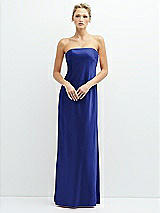 Front View Thumbnail - Cobalt Blue Strapless Maxi Bias Column Dress with Peek-a-Boo Corset Back