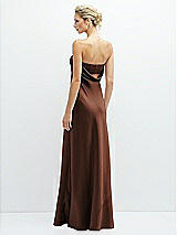 Rear View Thumbnail - Cognac Strapless Maxi Bias Column Dress with Peek-a-Boo Corset Back