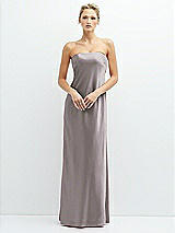 Front View Thumbnail - Cashmere Gray Strapless Maxi Bias Column Dress with Peek-a-Boo Corset Back