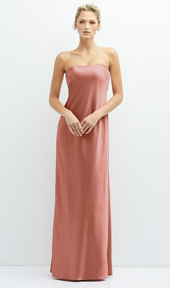 Front View - Desert Rose Strapless Maxi Bias Column Dress with Peek-a-Boo Corset Back