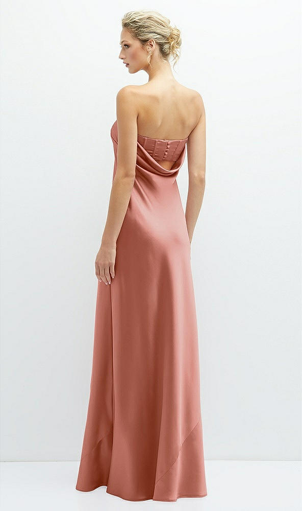 Back View - Desert Rose Strapless Maxi Bias Column Dress with Peek-a-Boo Corset Back