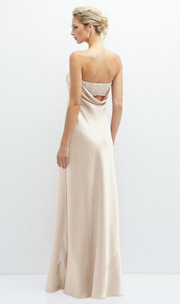 Back View - Oat Strapless Maxi Bias Column Dress with Peek-a-Boo Corset Back