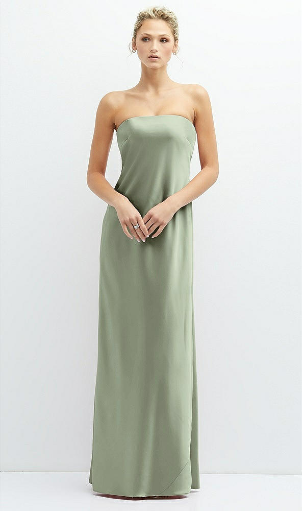 Front View - Sage Strapless Maxi Bias Column Dress with Peek-a-Boo Corset Back