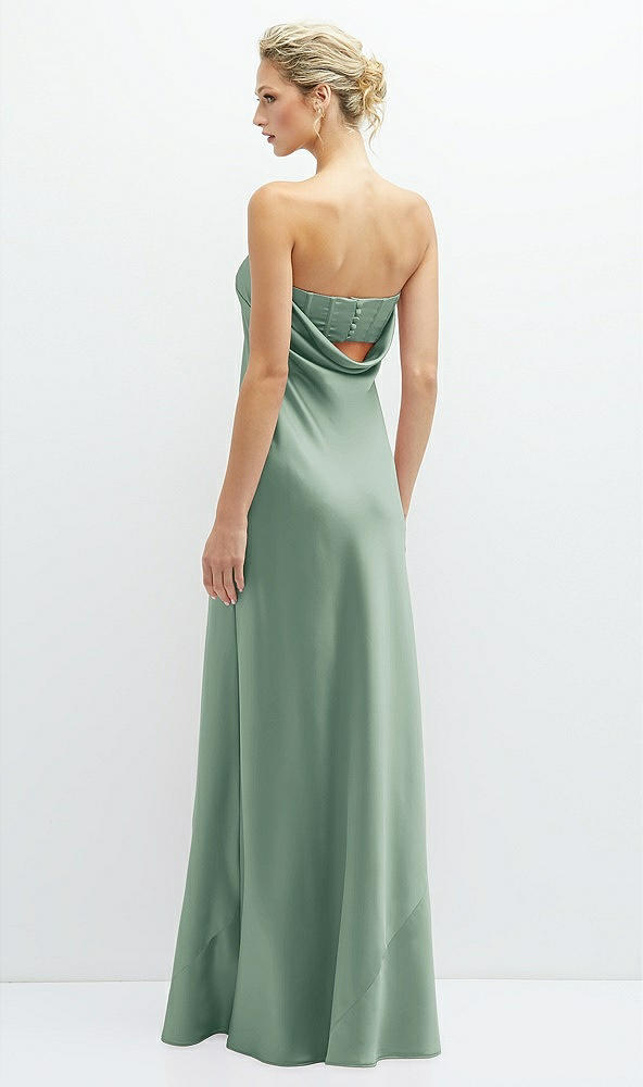 Back View - Seagrass Strapless Maxi Bias Column Dress with Peek-a-Boo Corset Back